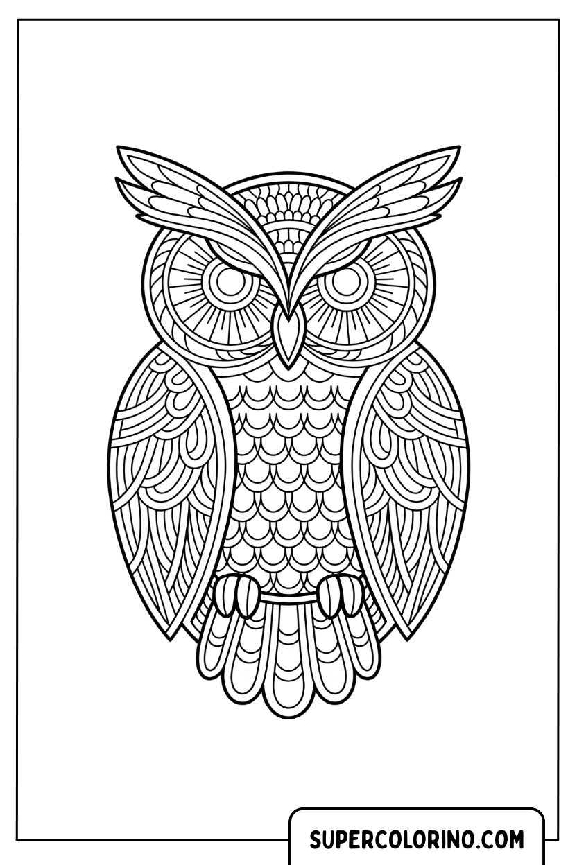 Kleurplaat van een mandala-uil rijk aan details