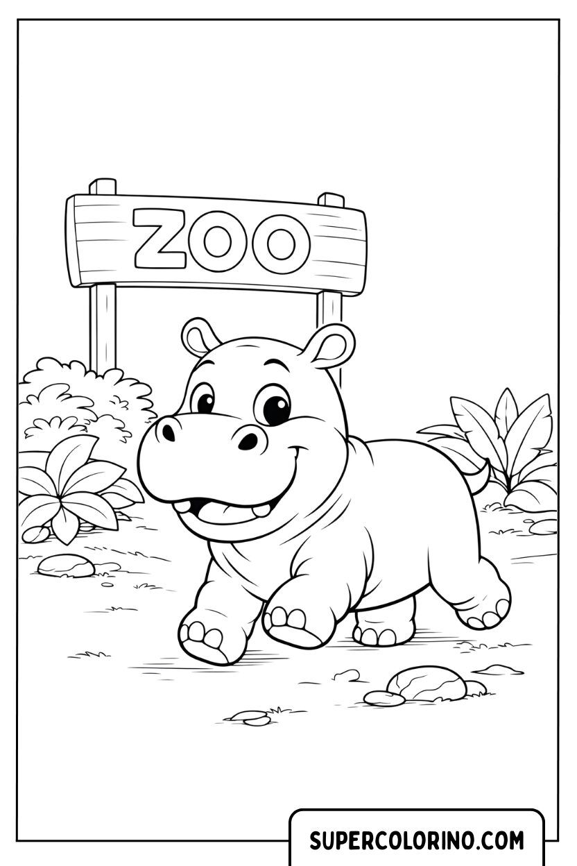 Malvorlage eines Nilpferdbabys im Zoo