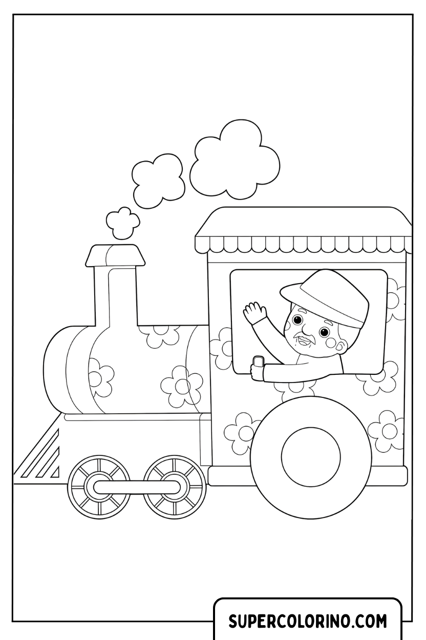 Coloriage d'un conducteur de train aux commandes du train