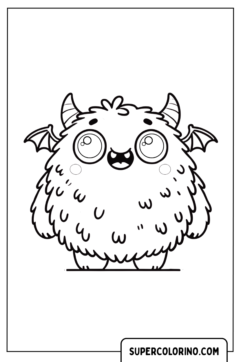 Malvorlage eines flauschigen Monsters mit kleinen Flügeln