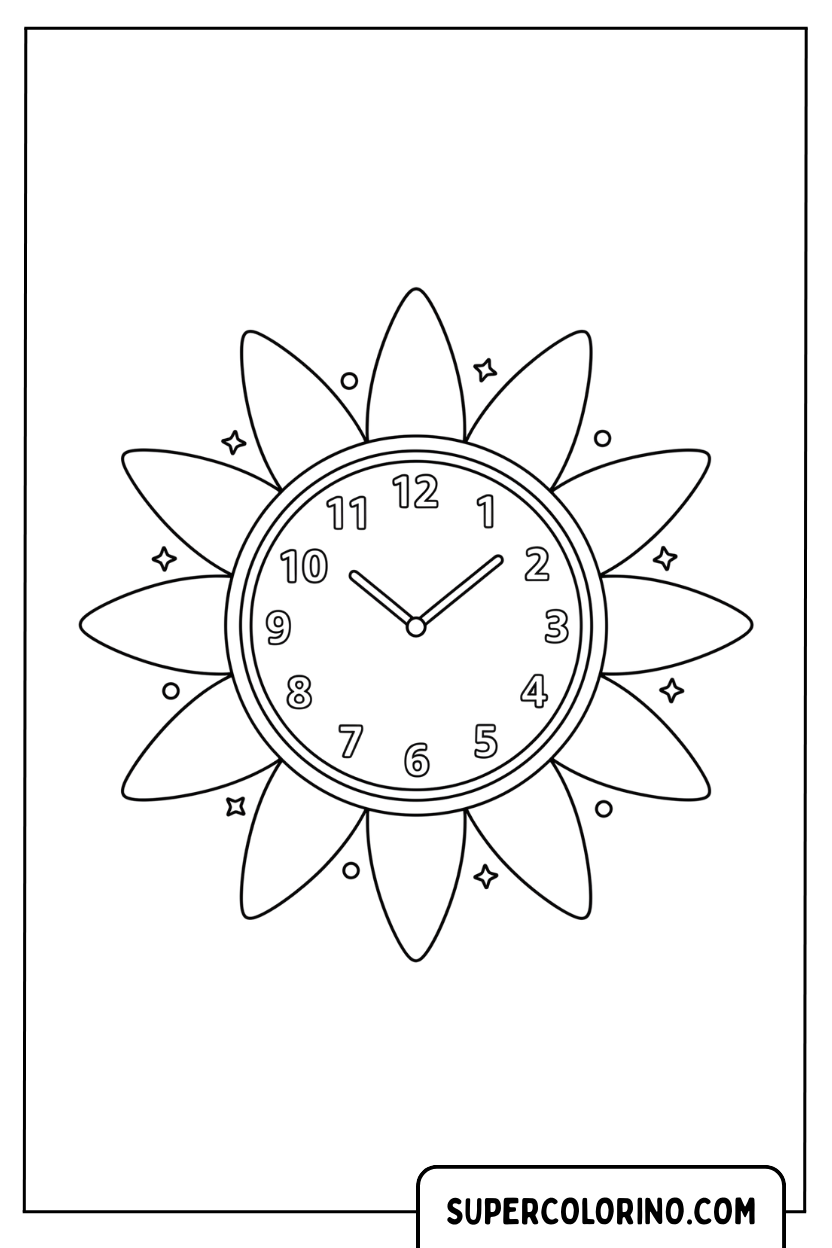 Kleurplaat van een bloemvormige zonnewijzer