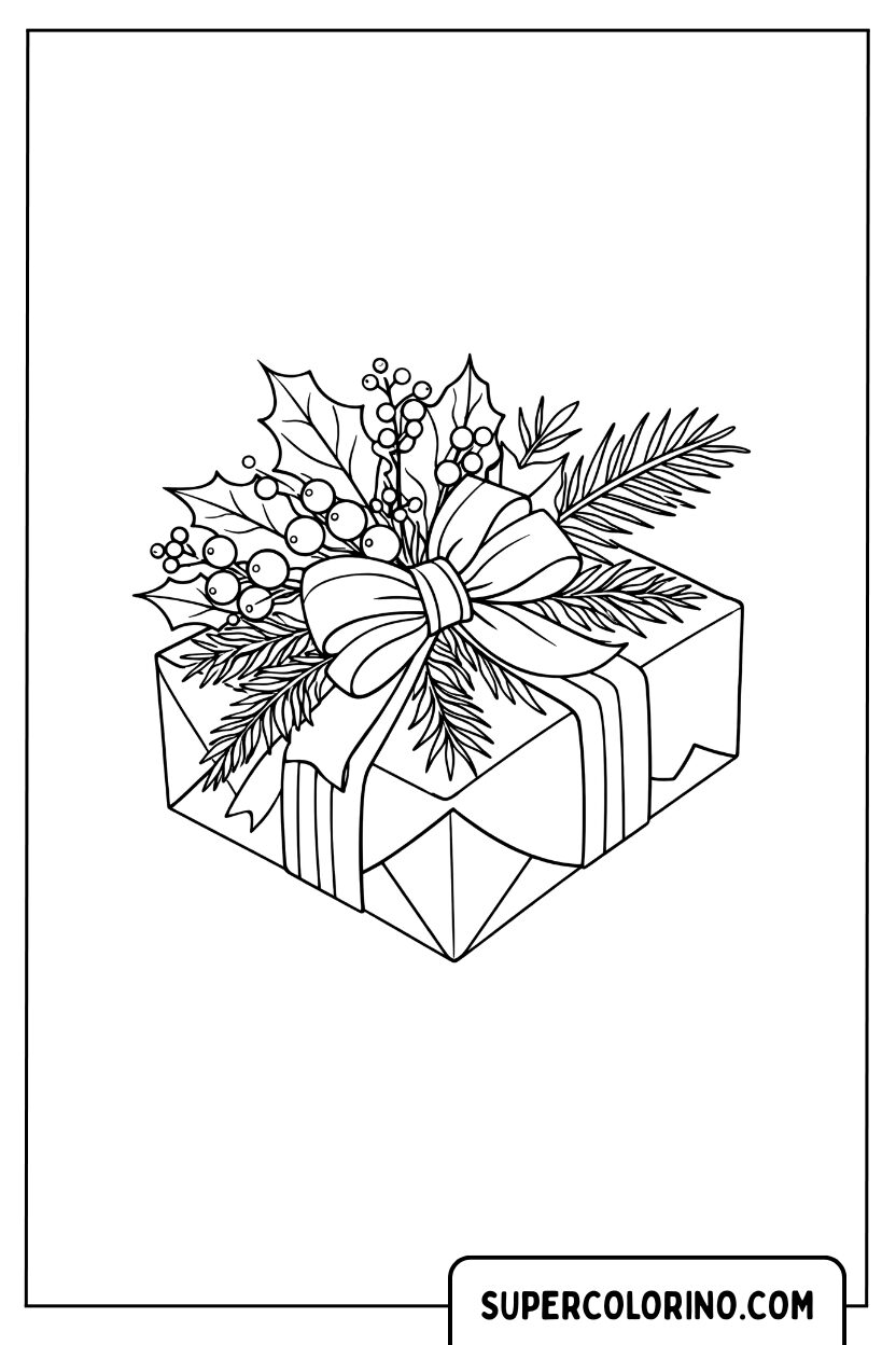 Malseite einer künstlerischen Geschenkbox mit Stechpalme