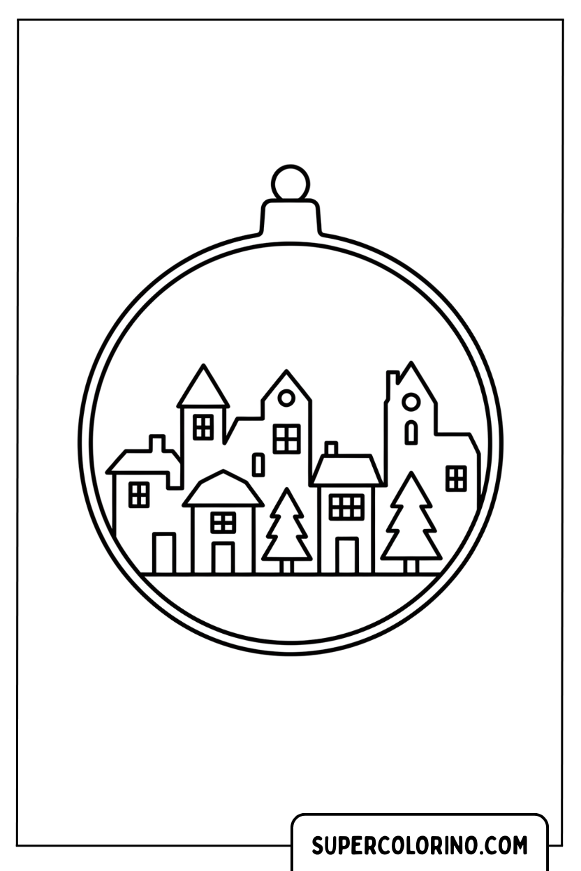 Coloriage d'un paysage hivernal dans une boule de Noël