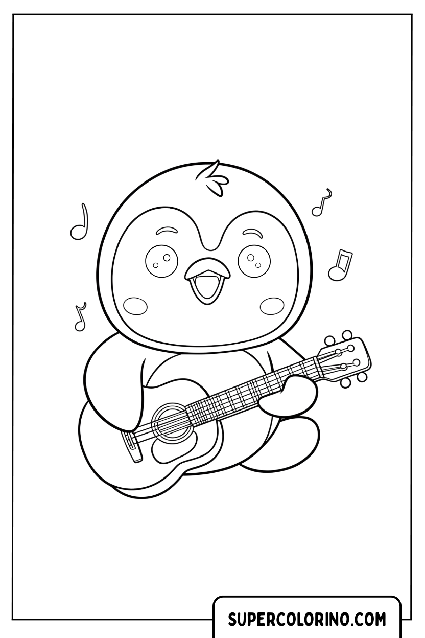 Coloriage d'un pingouin jouant de la guitare
