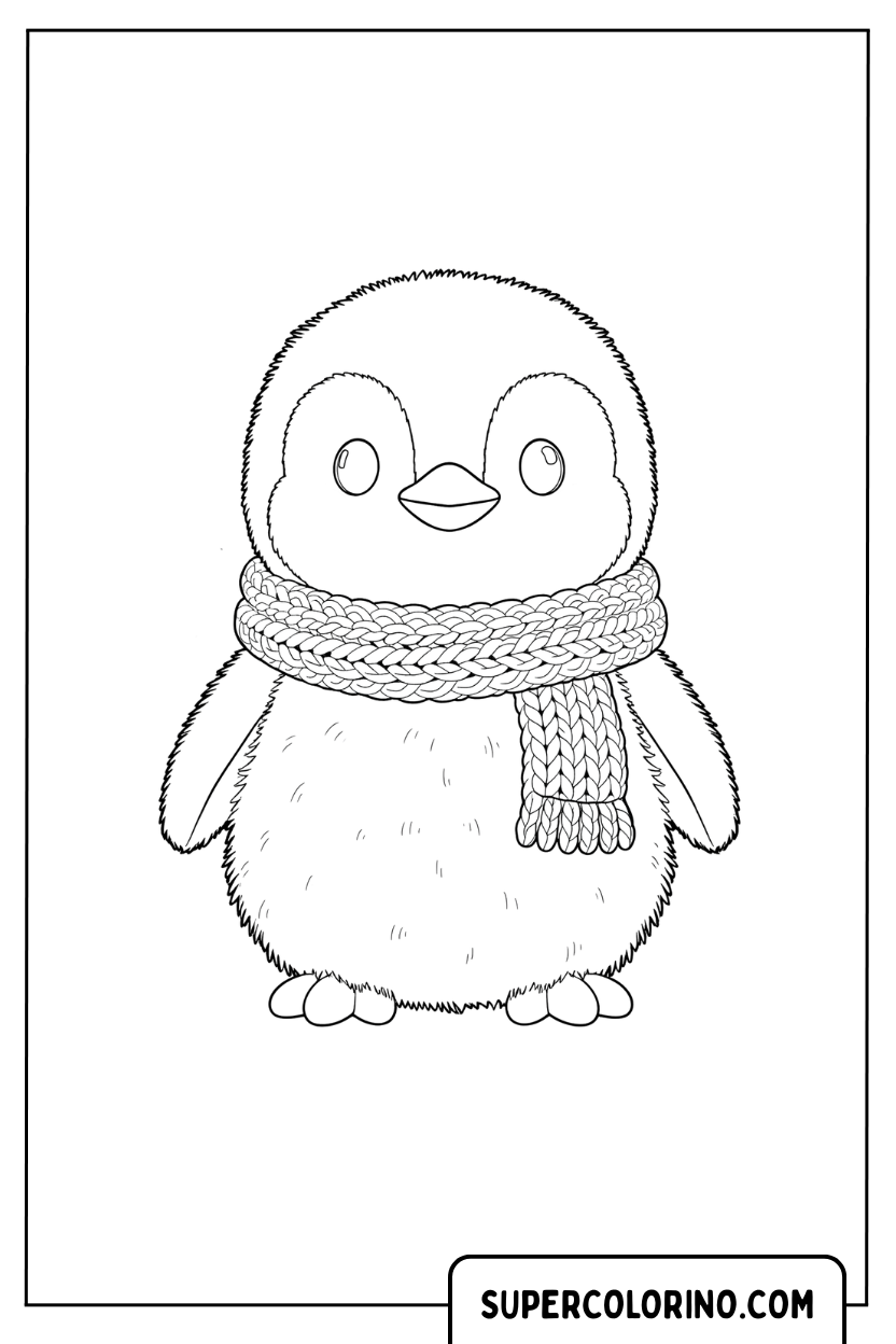 Coloriage d'un pingouin avec un foulard