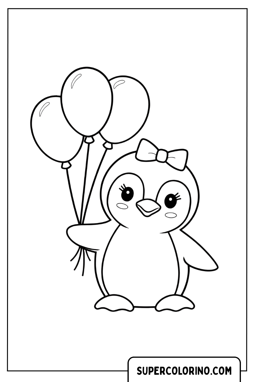 Coloriage d'un pingouin avec des ballons