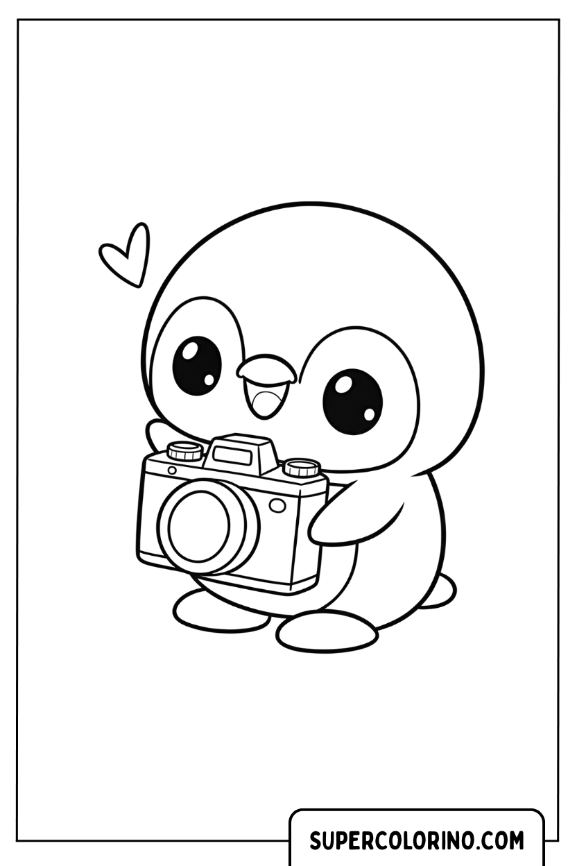 Coloriage d'un pingouin photographe