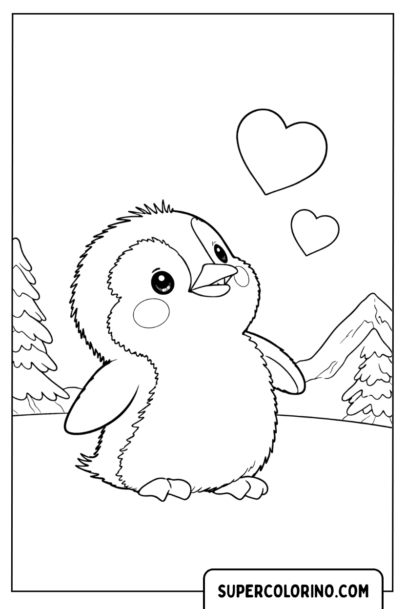 Coloriage d'un pingouin amoureux