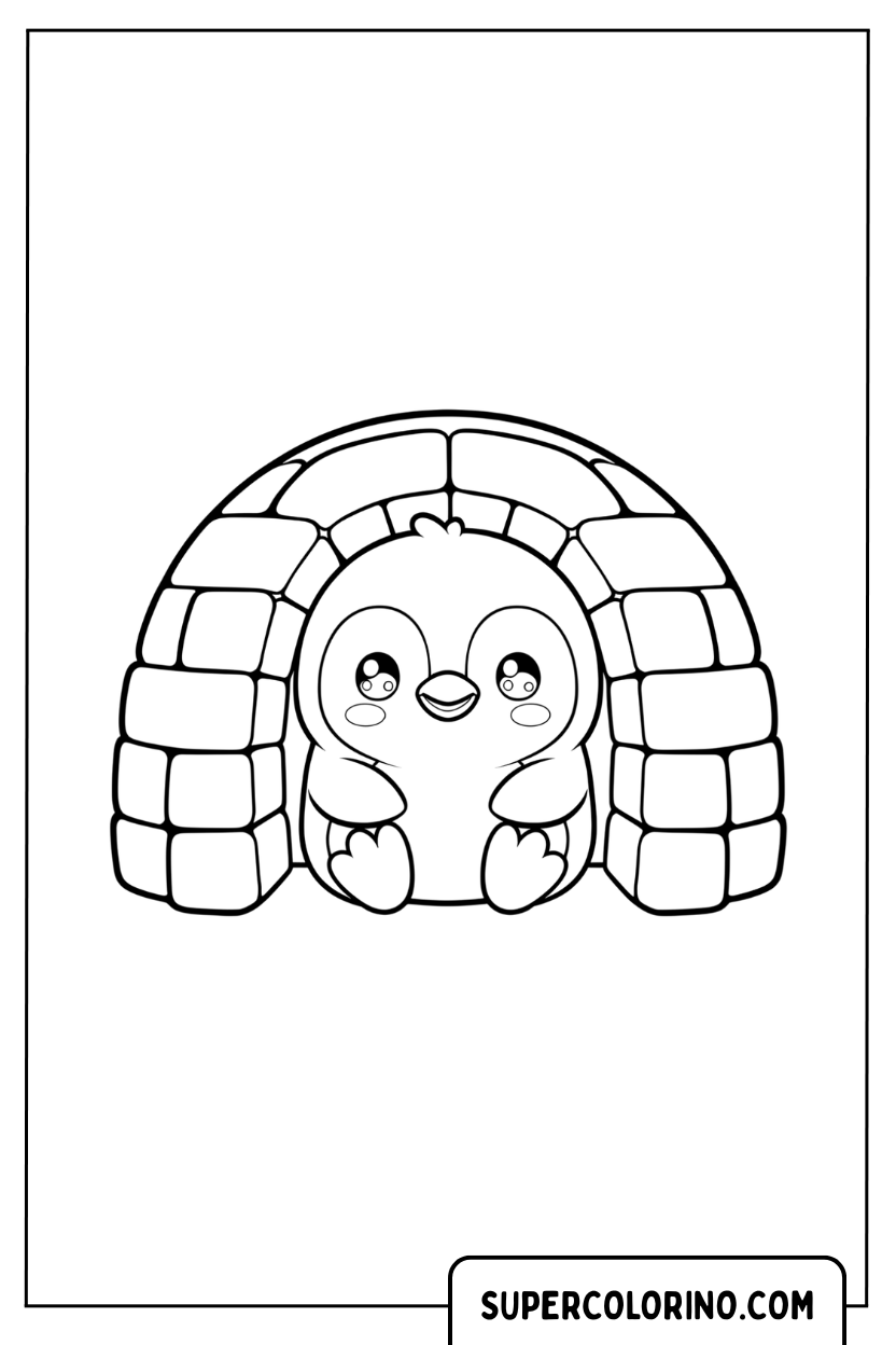 Coloriage d'un pingouin dans son igloo