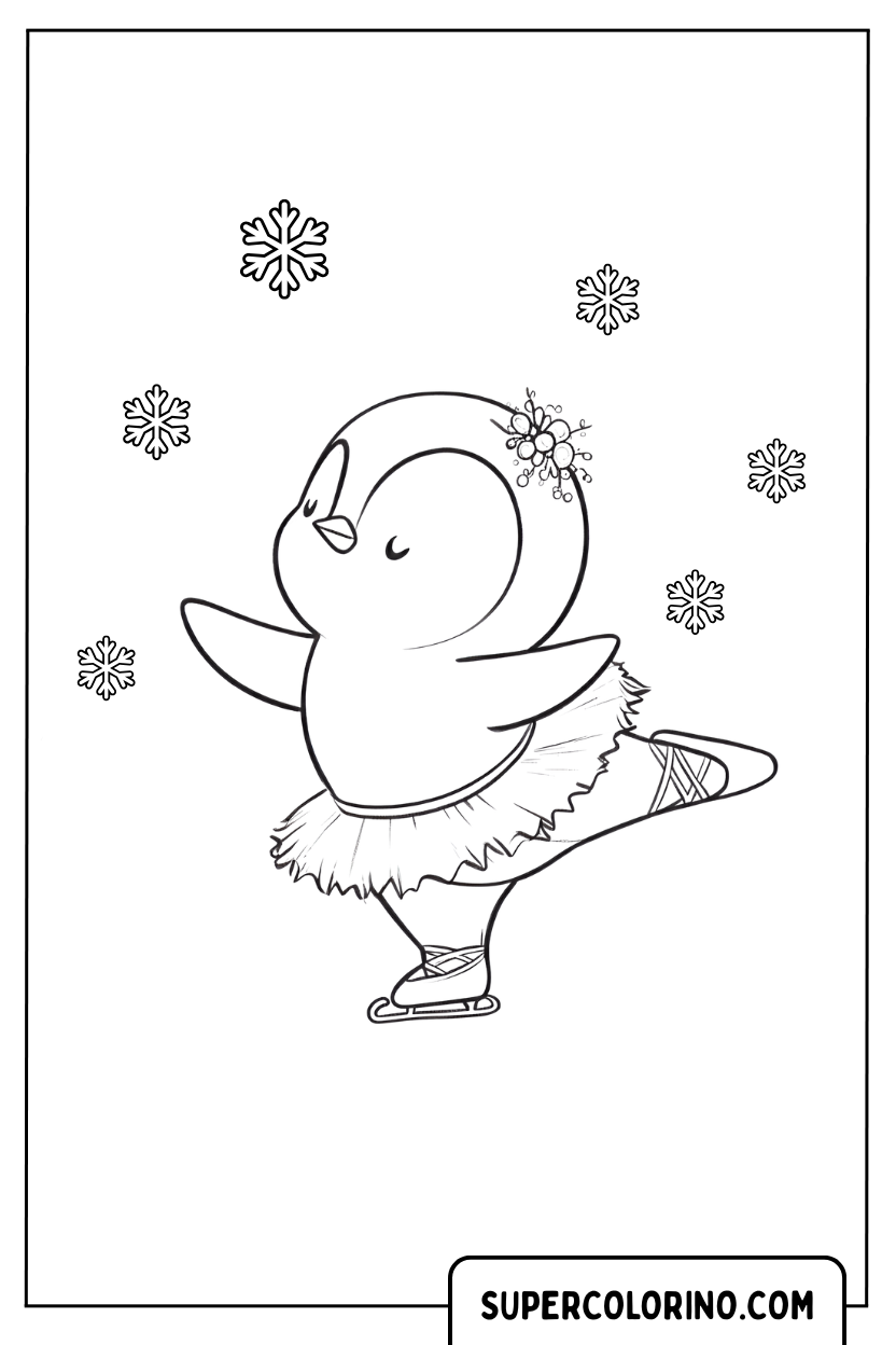 Coloriage - Pingouin qui patine sur glace