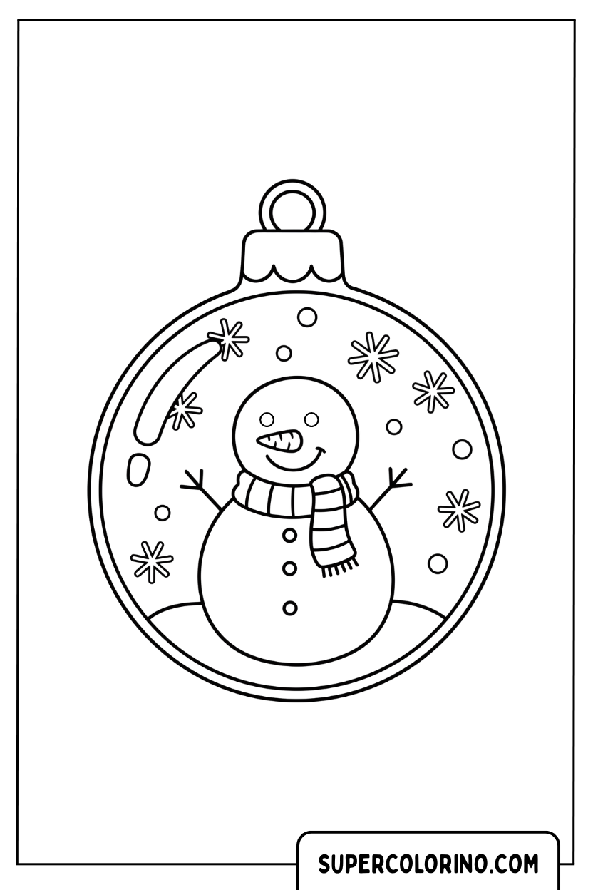Coloriage d'un bonhomme de neige dans une boule de verre