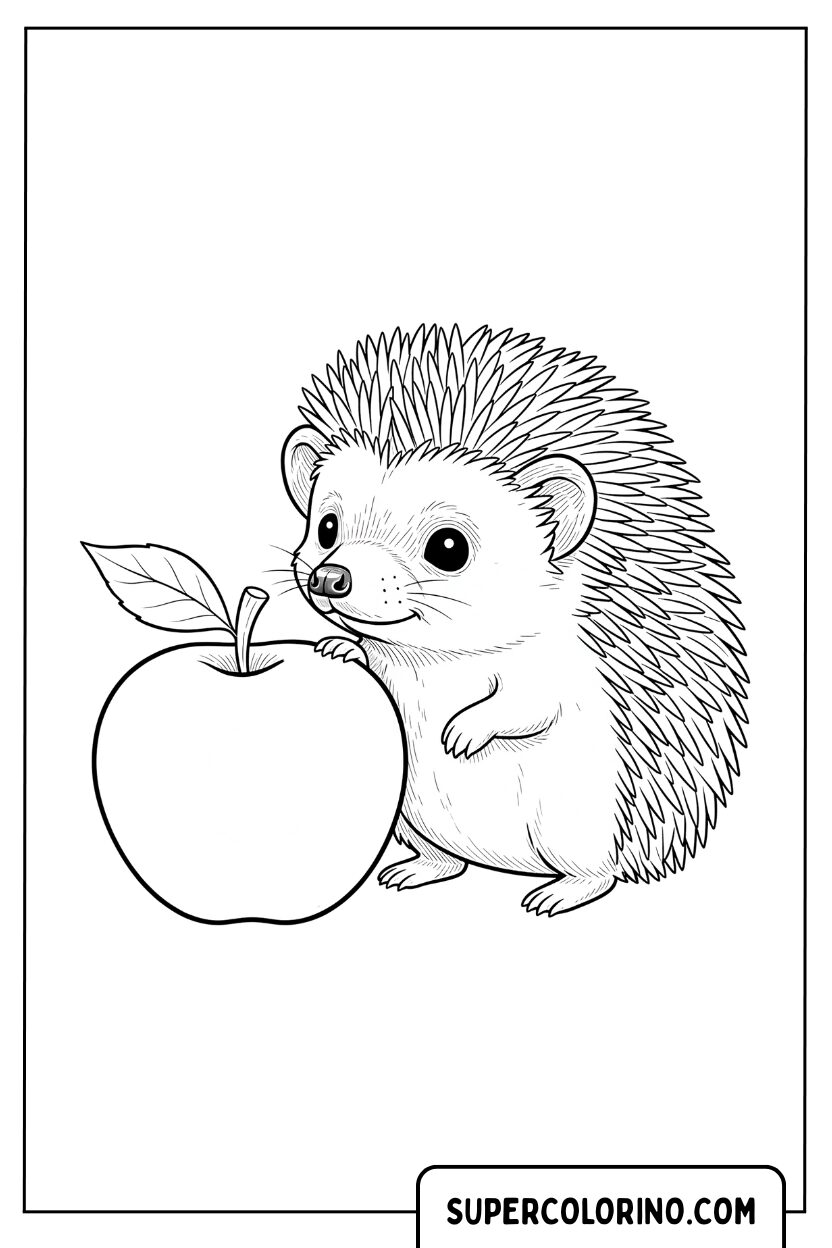 Coloriage d'un hérisson avec une grosse pomme