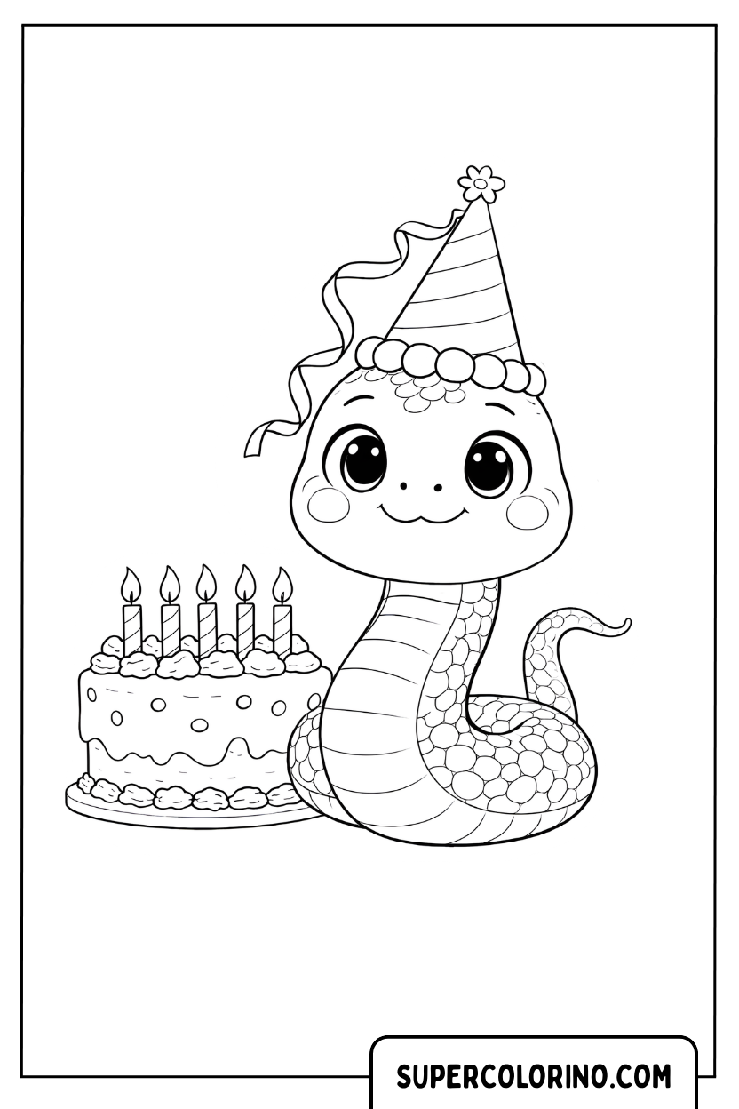 Disegno di un serpente al compleanno da colorare