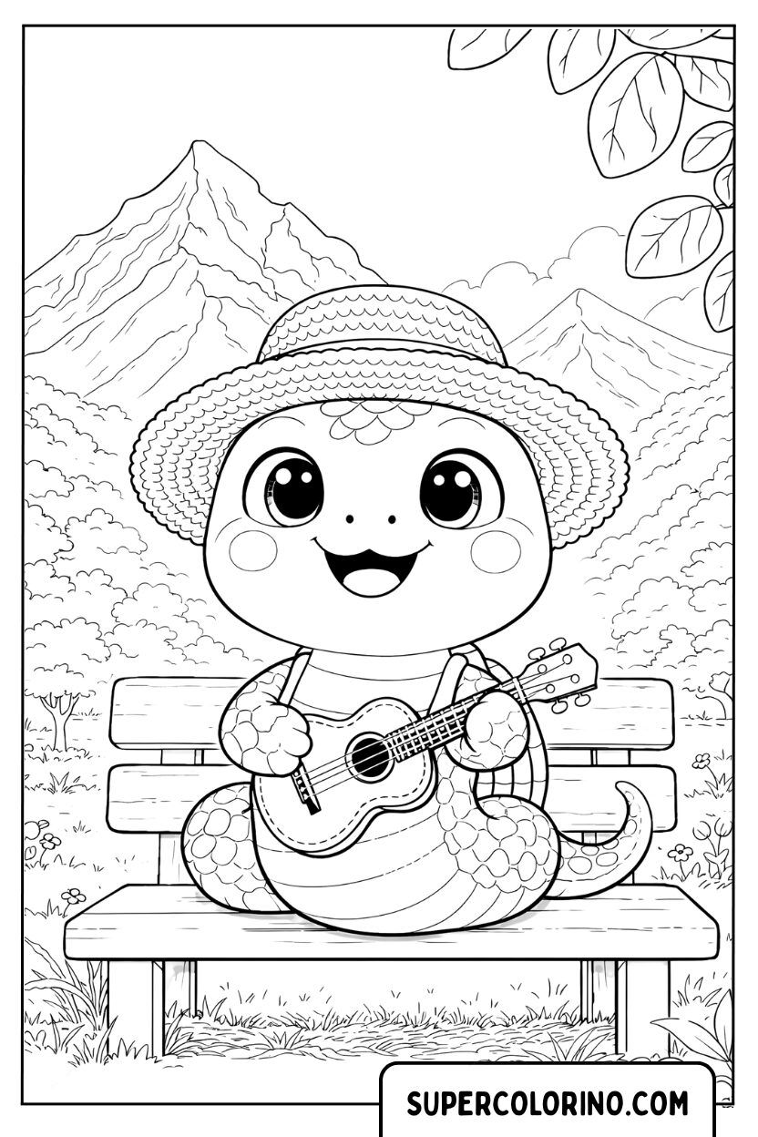 Disegno di un serpente che suona l'ukulele da colorare