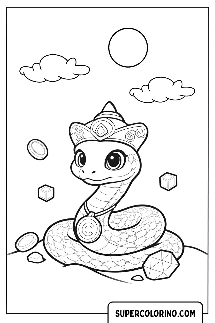 Disegno di un serpente con corona orientale da colorare
