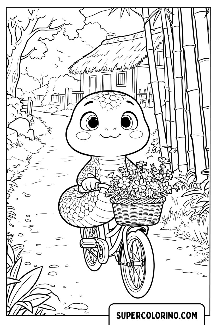 Disegno di un serpente in bicicletta da colorare