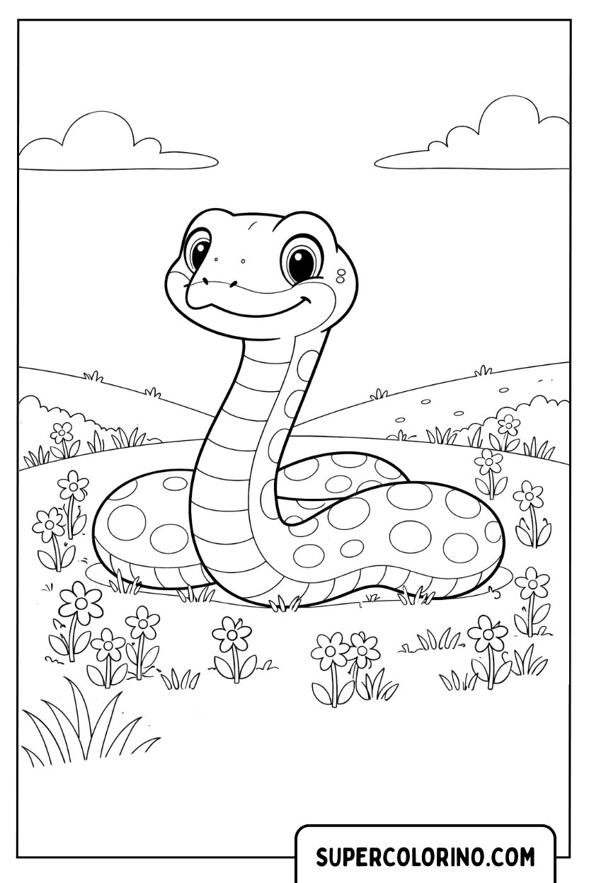 Disegno di un serpente sorridente in collina da colorare