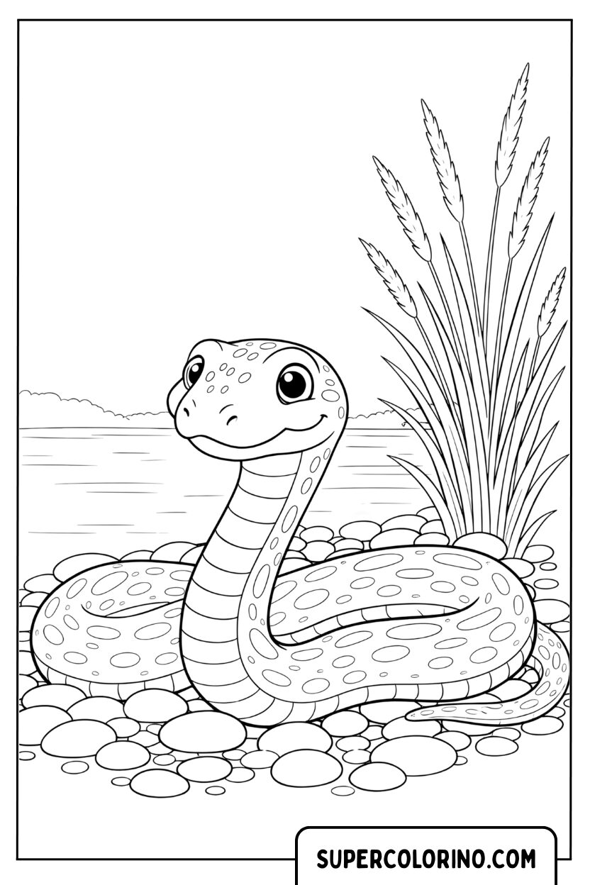 Disegno di un serpente tra le canne palustri da colorare