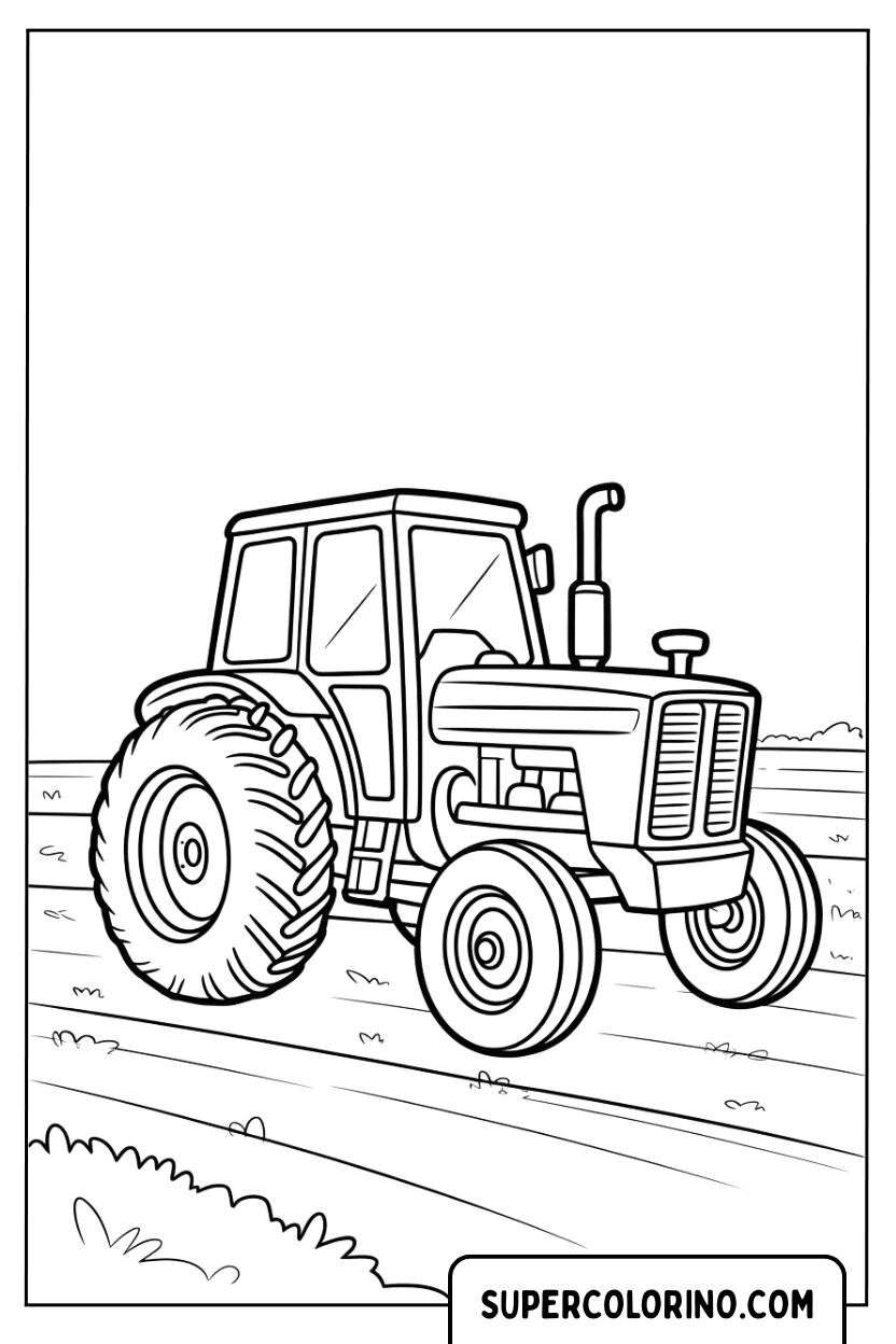 Malvorlage eines landwirtschaftlichen Traktors auf dem Feld