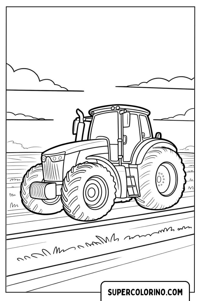 Malvorlage eines Traktors auf einem weiten, offenen Feld