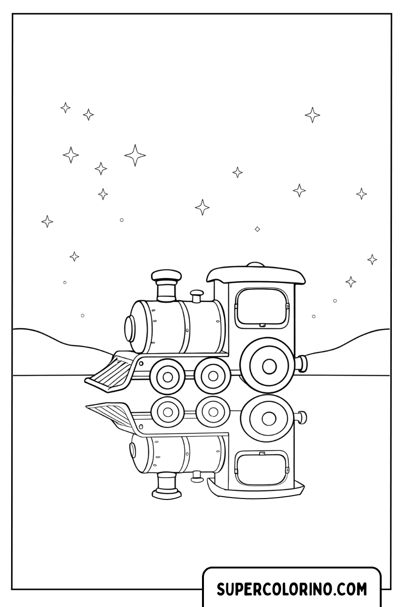 Coloriage d'un train à vapeur avec réflexion nocturne