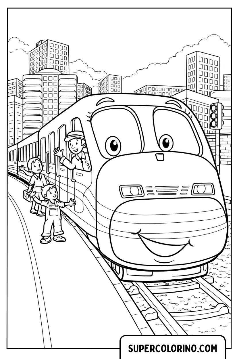Disegno di un treno moderno alla stazione da colorare