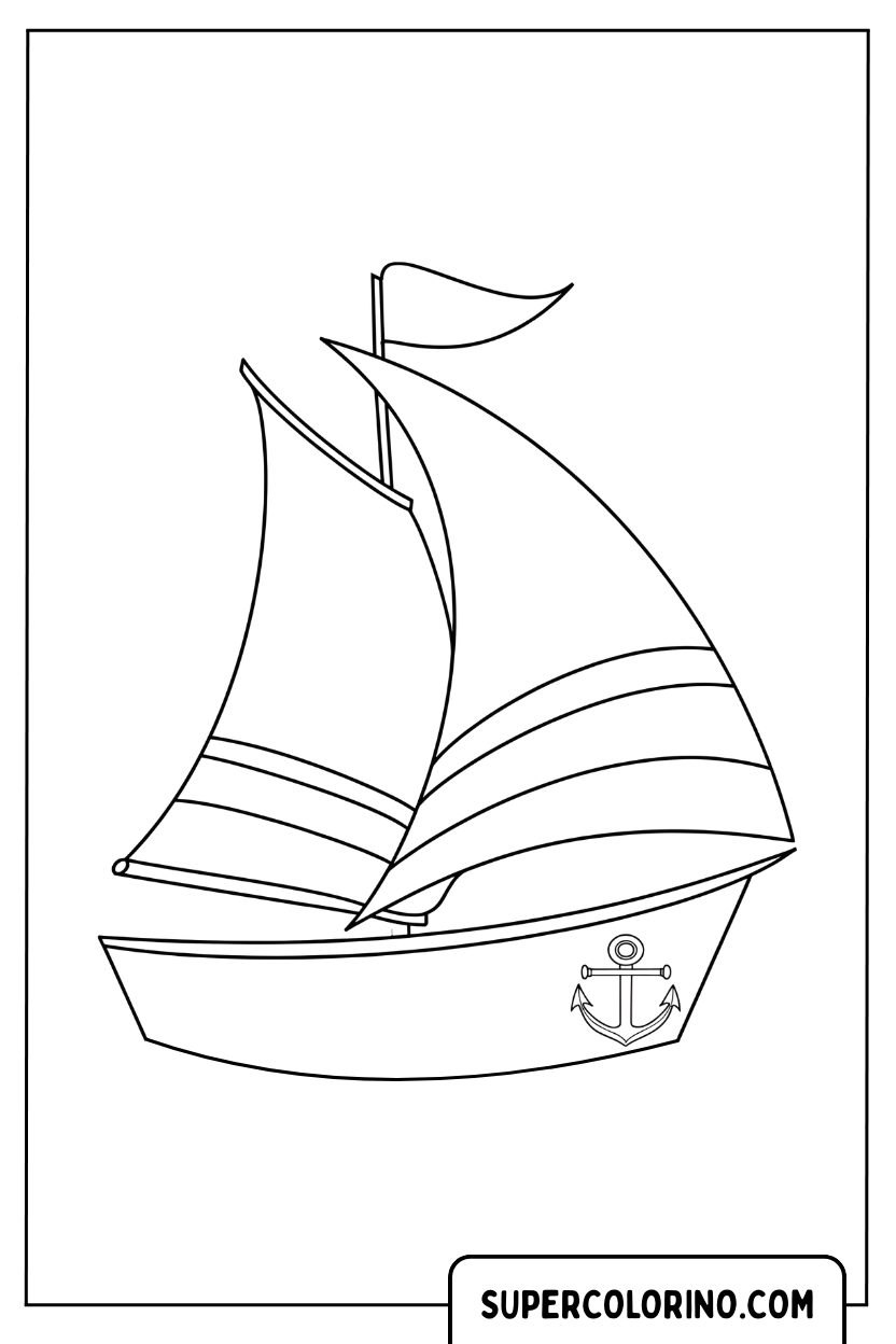 Disegno di un veliero con ancora da colorare