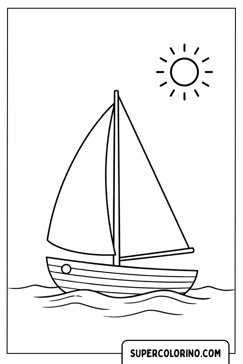 Disegno di una barca a vela nel mare da colorare