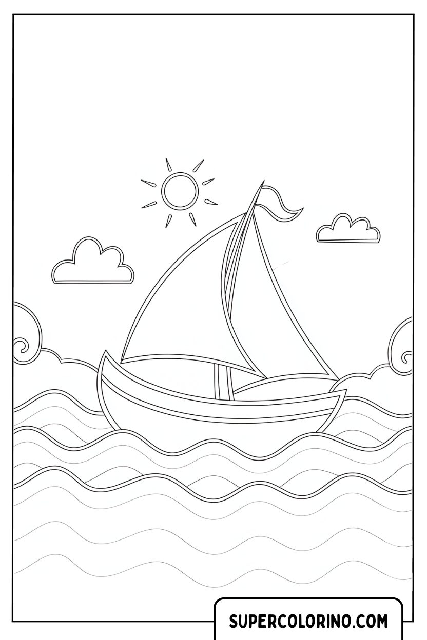 Disegno di una barca a vela sulle onde da colorare