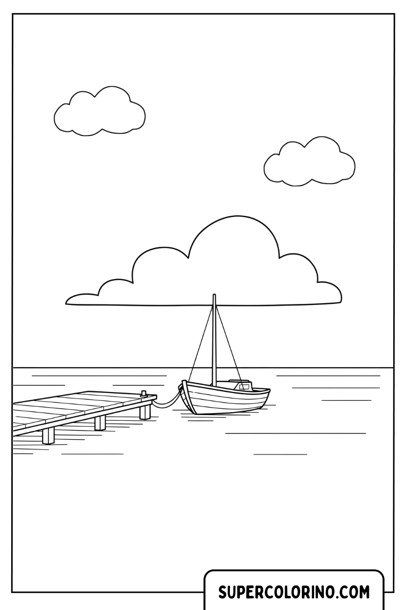 Disegno di una barca ormeggiata al molo da colorare
