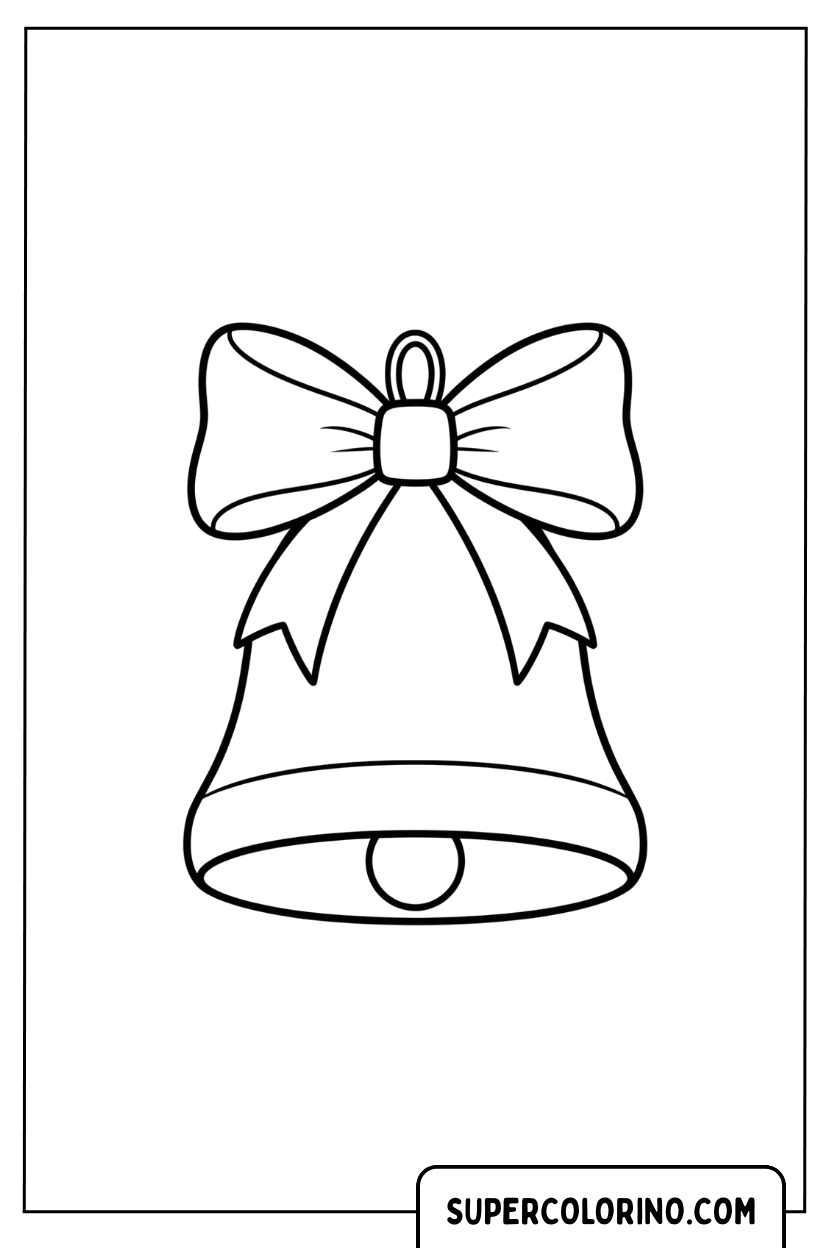 Coloriage d'une cloche de Noël avec un arc