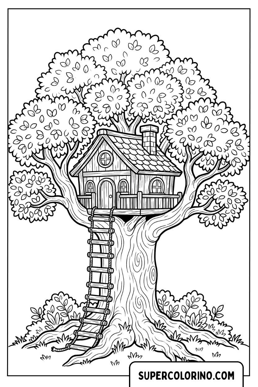 Malvorlage eines Baumhauses
