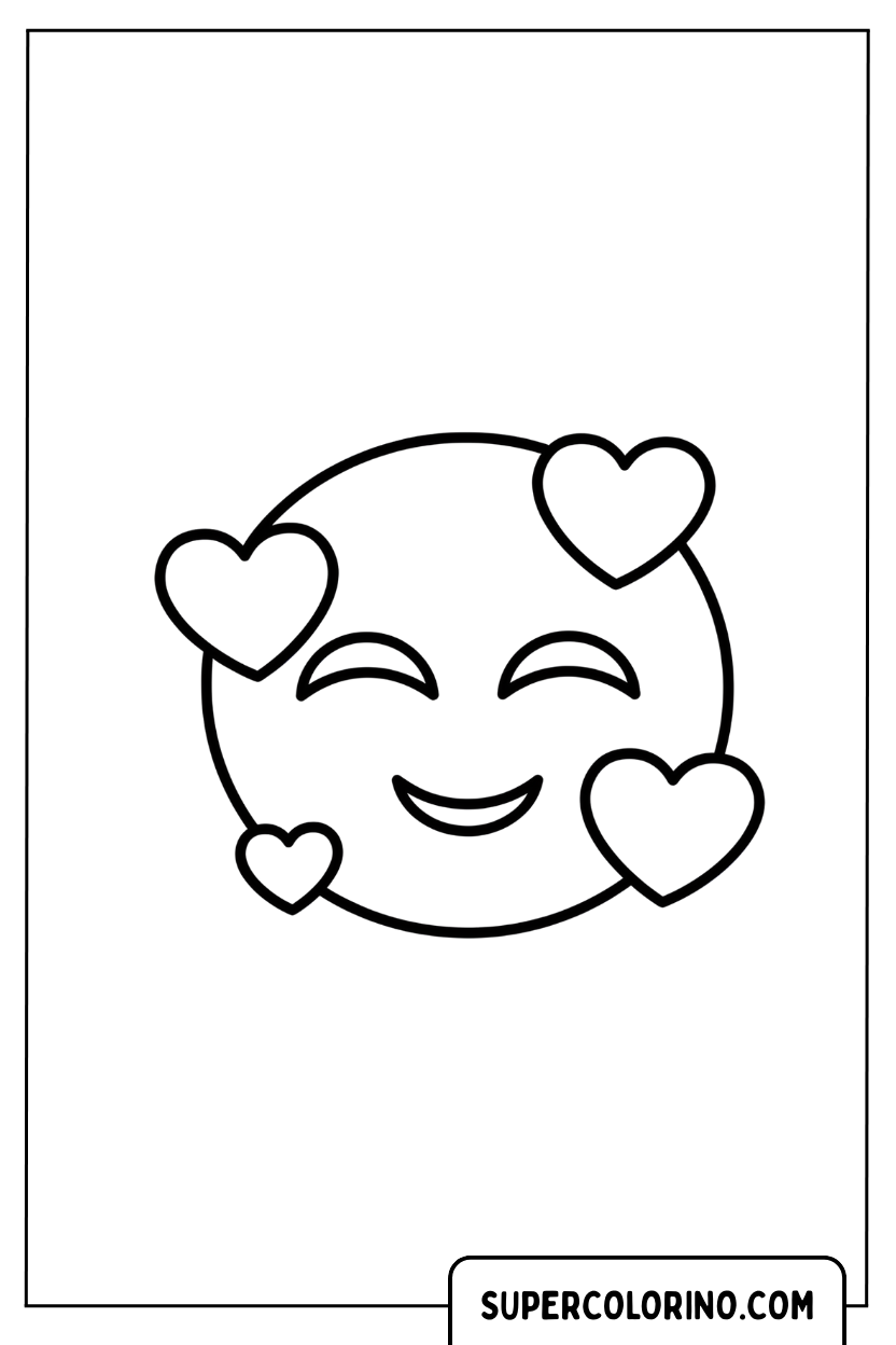 Malvorlage eines verliebten Smileys mit Herzen