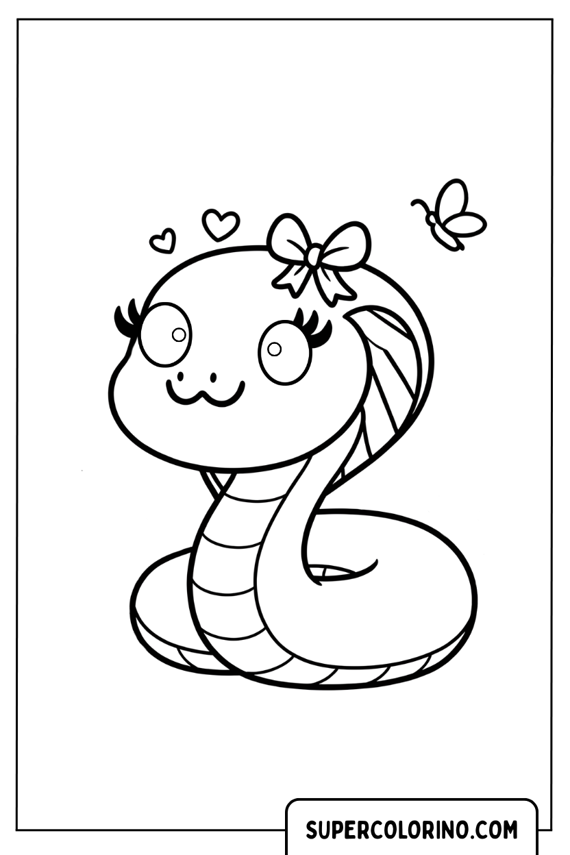 Disegno di una graziosa serpentina con fiocco da colorare