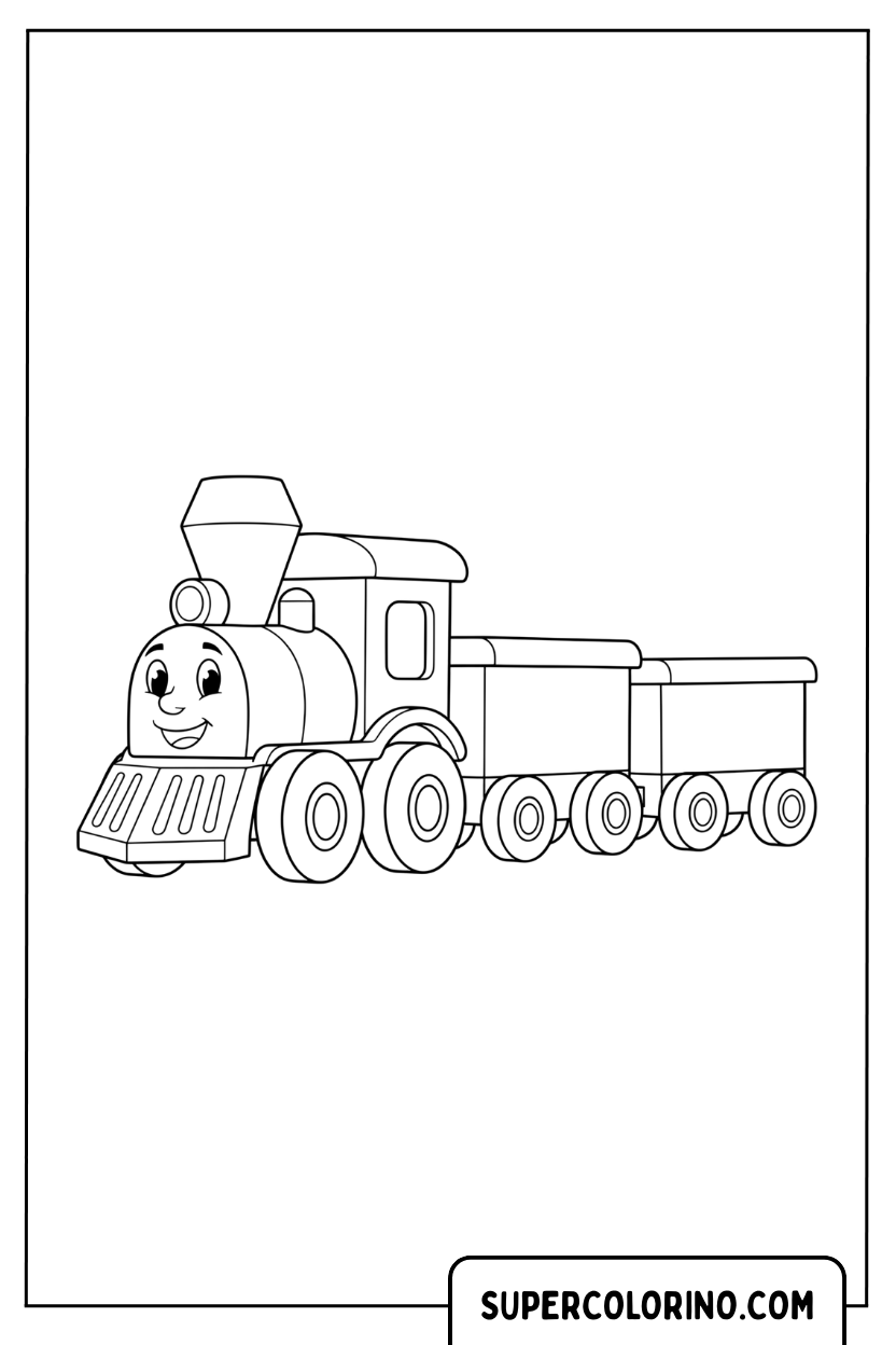 Coloriage d'une locomotive à vapeur avec un visage heureux
