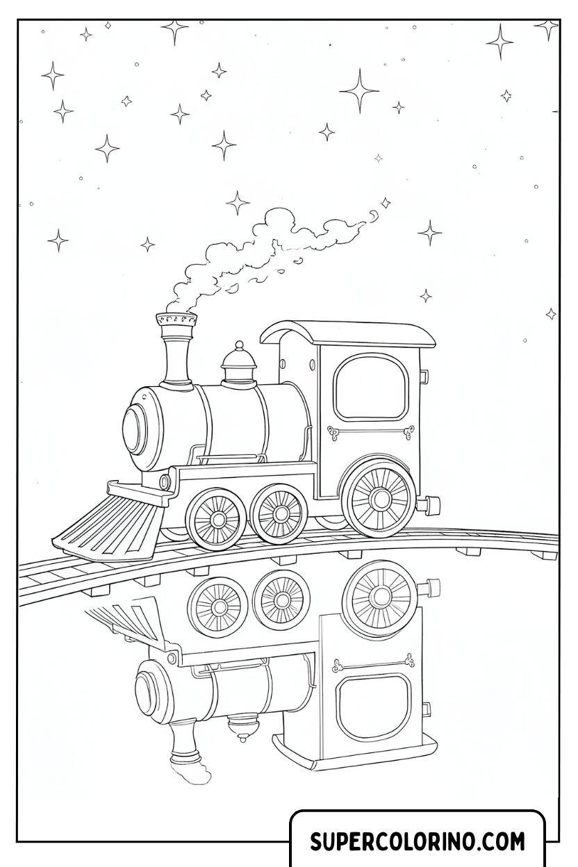 Coloriage d'une locomotive à vapeur sous les étoiles