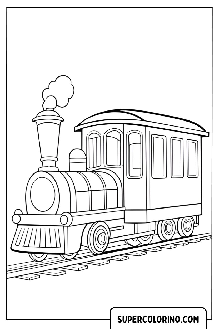 Disegno di una locomotiva d'epoca su binari da colorare