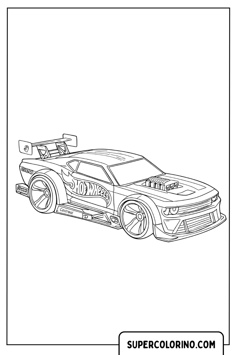 Disegno di una macchina da corsa con spoiler Hot Wheels da colorare