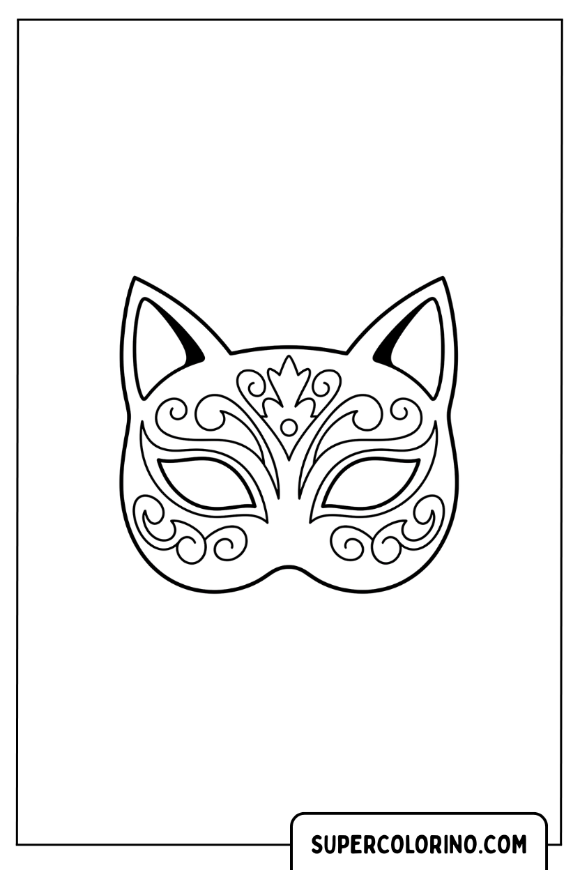 Malvorlage einer geschnitzten Katzenmaske