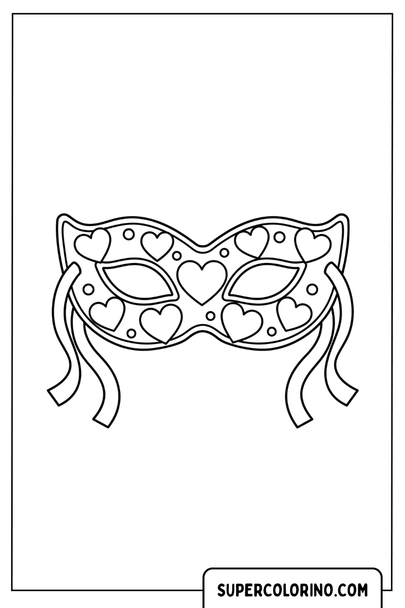 Malvorlage einer Maske mit Herzmotiven