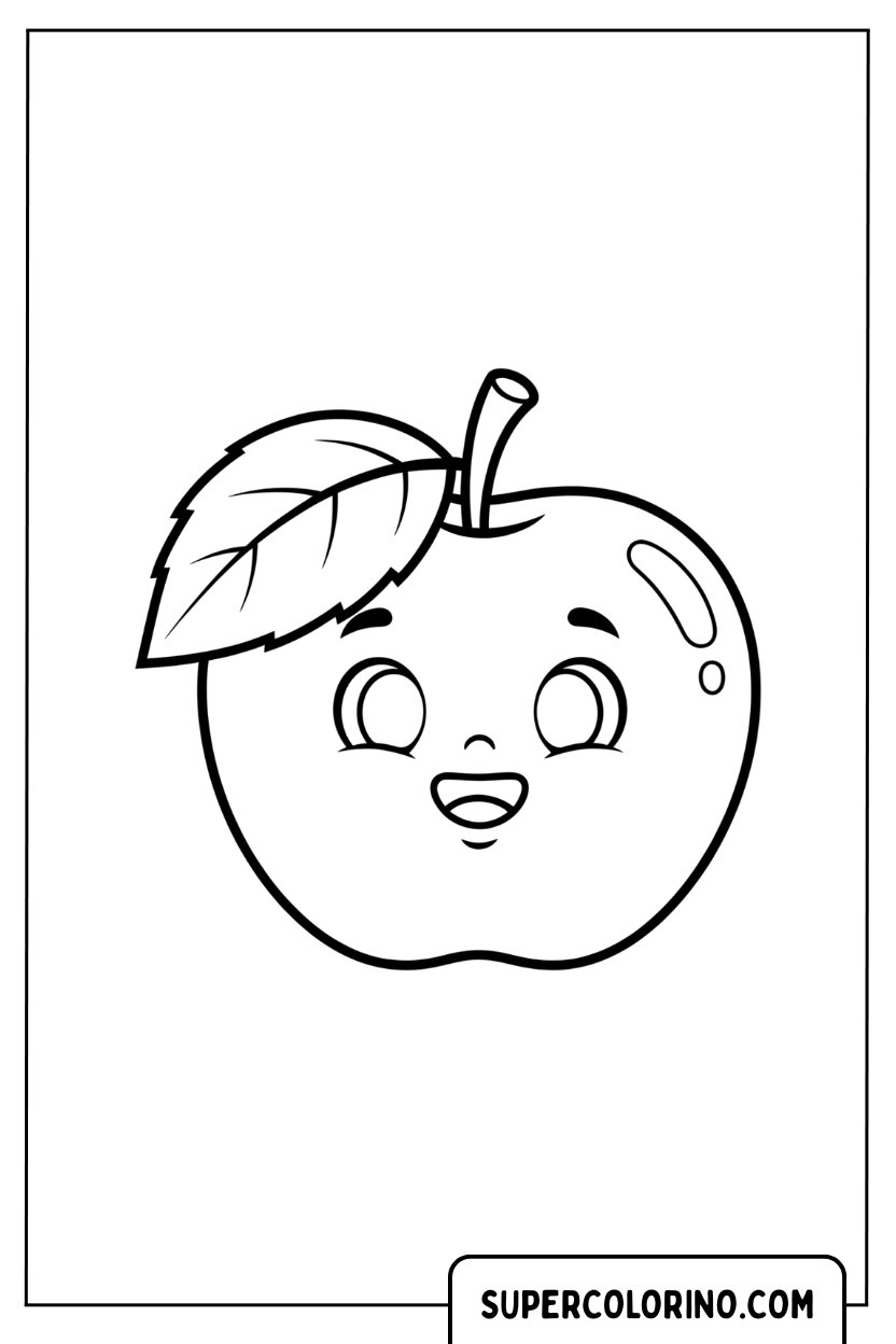 Disegno di una mela cartone animato sorridente da colorare