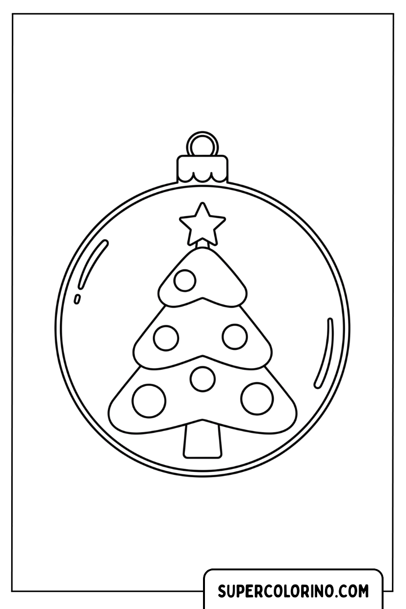 Coloriage d'une boule de Noël avec un arbre à l'intérieur