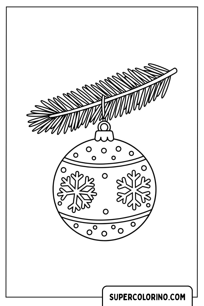 Coloriage d'une boule de Noël avec des flocons de neige