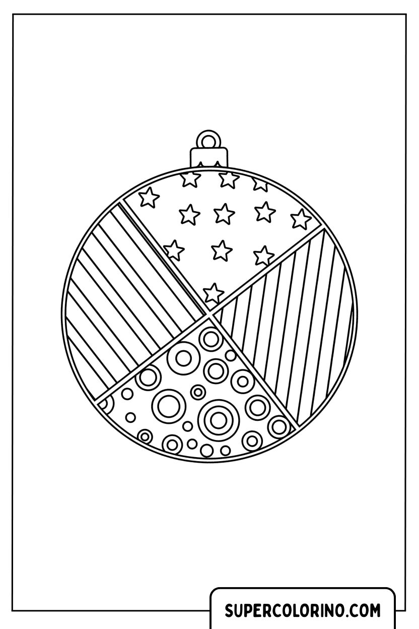 Coloriage d'une boule de Noël avec des motifs géométriques