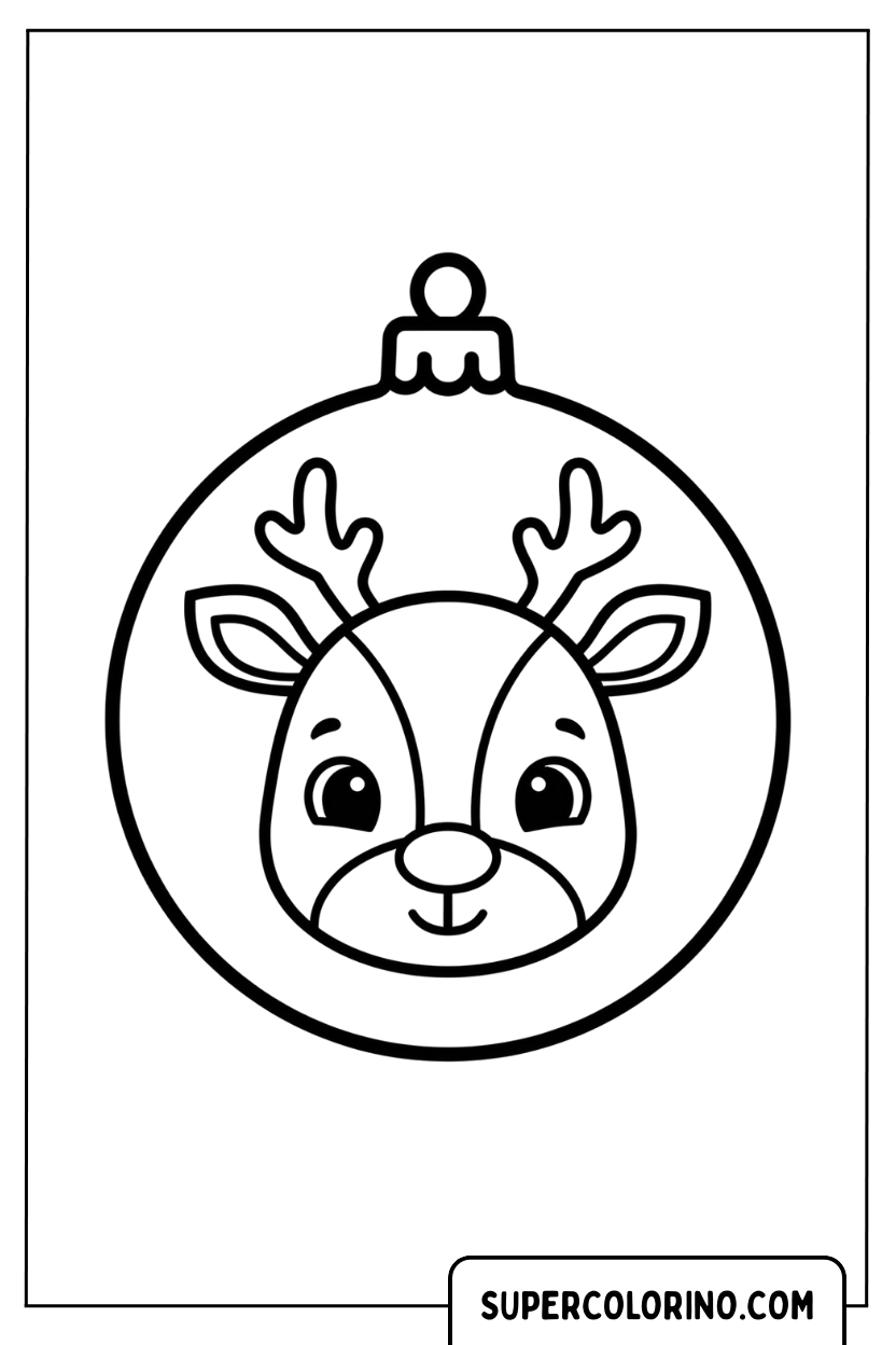 Coloriage d'une boule de Noël avec un visage de renne