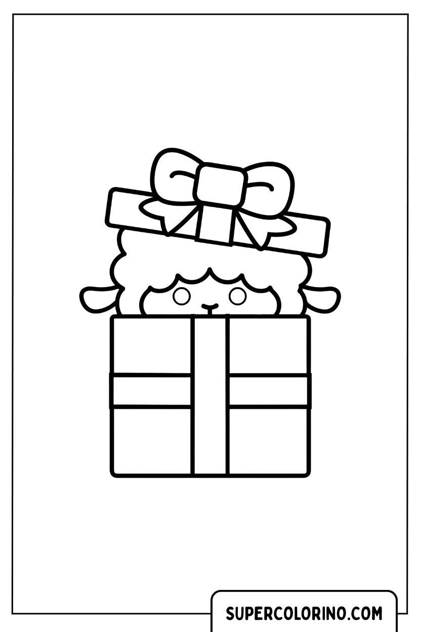 Malvorlage eines Schafes in einer Geschenkbox