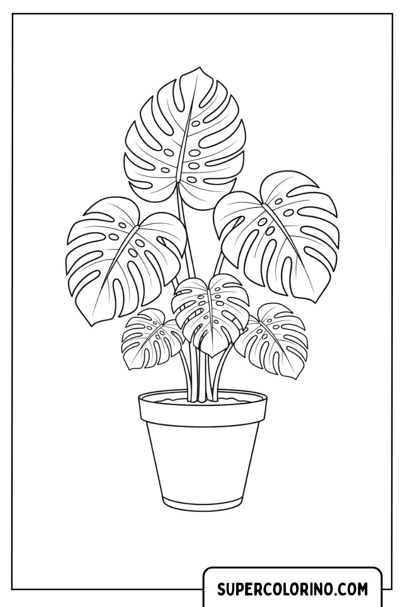 Malvorlage einer Monstera-Pflanze in einem Topf