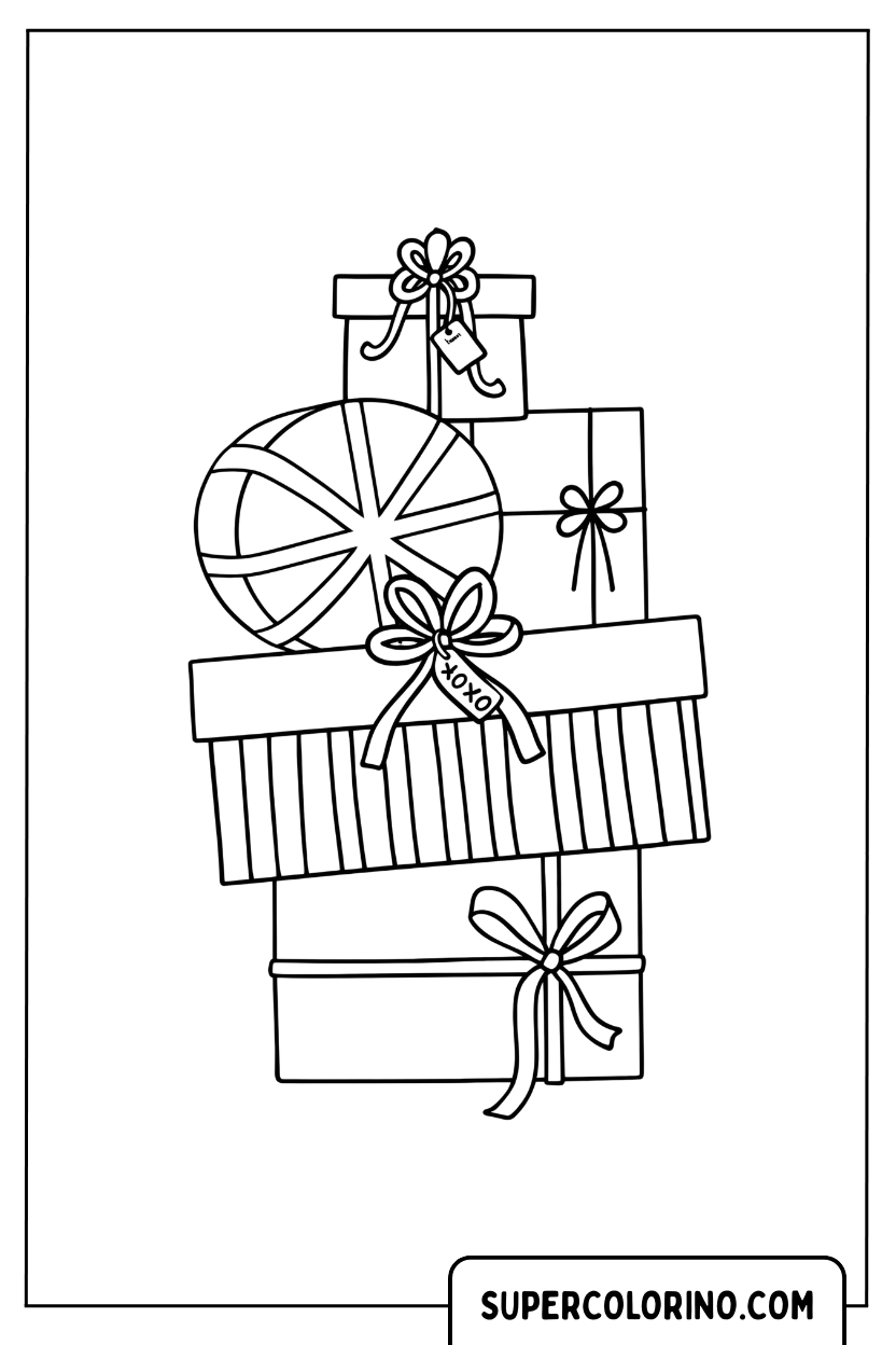 Malvorlage eines Stapels gestreifter Geschenke