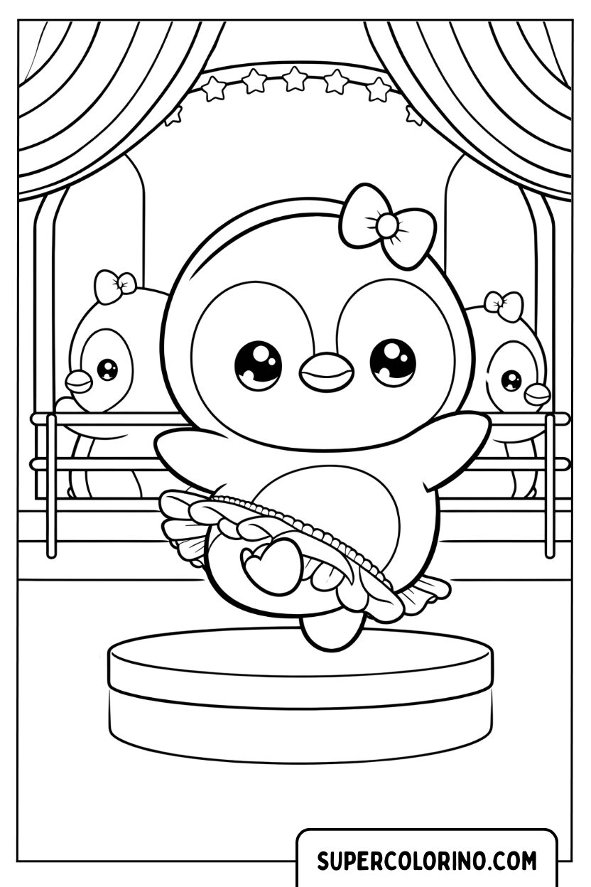 Coloriage d'un pingouin dansant sur scène