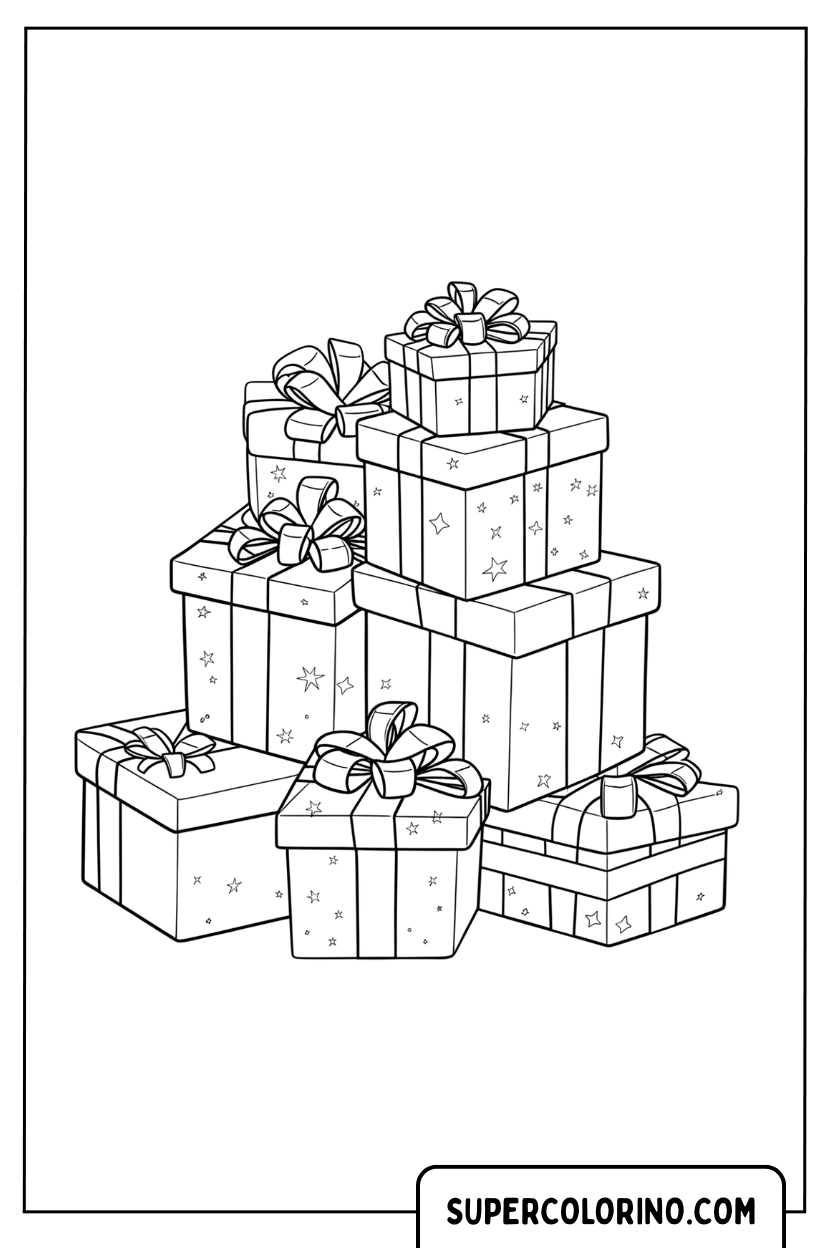 Malvorlage einer Pyramide aus Geschenkboxen
